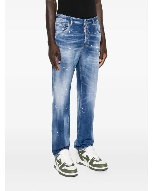 DSquared² Blue Paint-Splatter Jeans for men