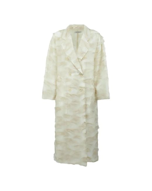 Max Mara White Manteau À Boutonnière Croisée À Empiècements Transparents