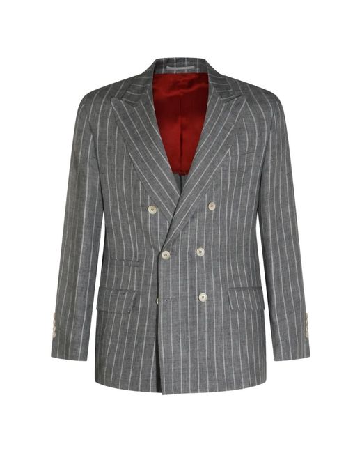 Brunello Cucinelli Gray Double-Breasted Blazer for men