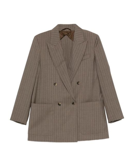Max Mara Brown Pinstripe Double-Breasted Blazer