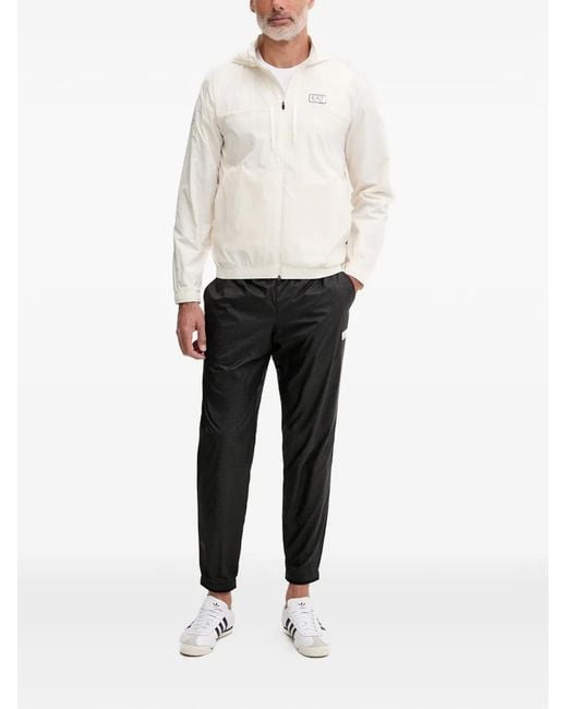 EA7 White Grid-Pattern Track Pants for men