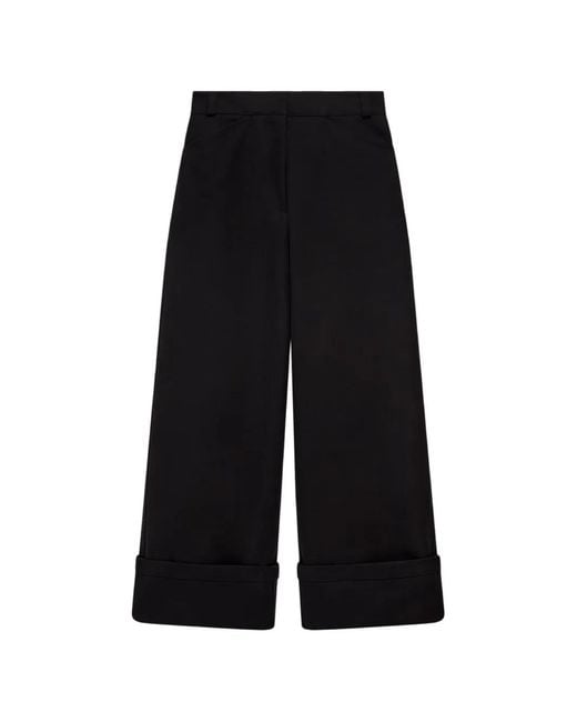 Another Tomorrow Black Cuffed Topstitched Trousers