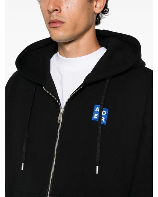 Adererror Black Logo-Patch Zip-Up Hoodie for men