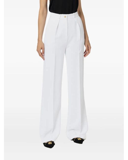 Elisabetta Franchi White Pleated-Button Trousers