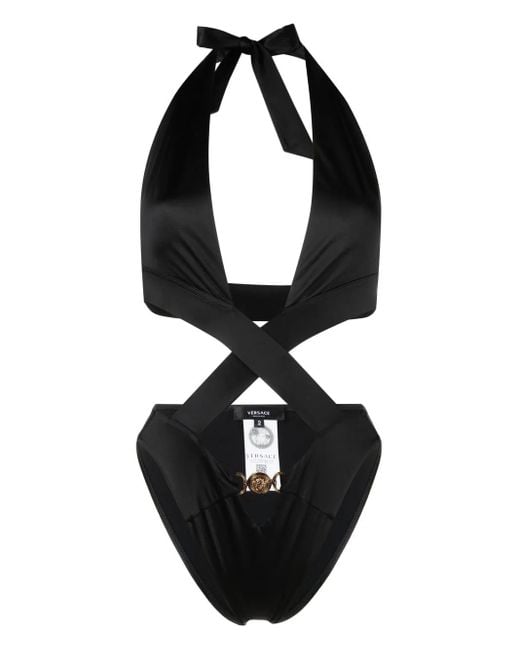 Versace Black Medusa Lace-Up One-Piece Swimsuit