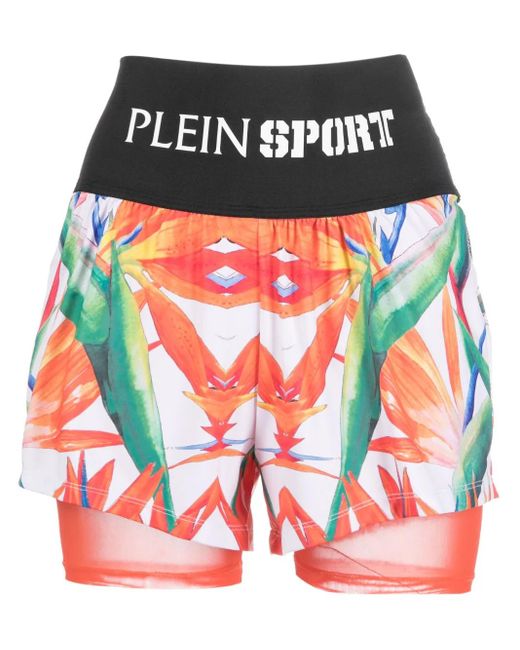 Philipp Plein Floral-Print Double-Layered Cotton Running Shorts
