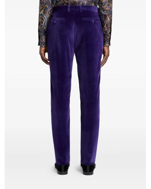 Etro Blue Stretch Velvet Tailored Trousers for men