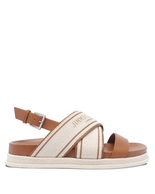 Jimmy Choo Brown Joa flache Leinwand flache Sandalen