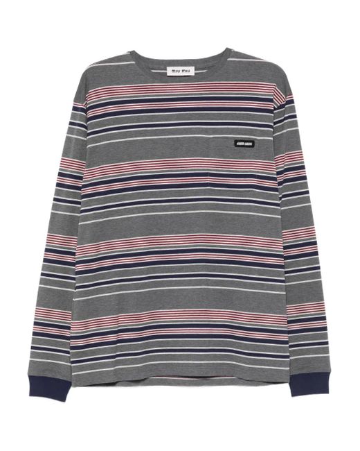 Miu Miu Gray Striped-Pattern Top