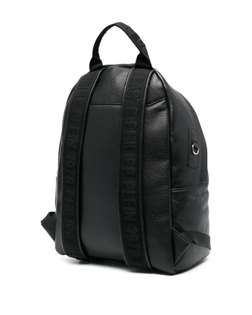 Philipp Plein Black Embossed Skull Backpack for men