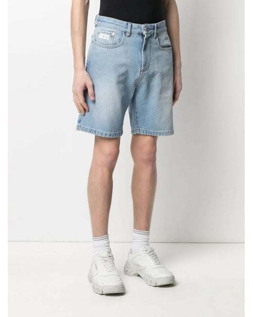 Gcds Blue Logo-Patch Denim Shorts for men