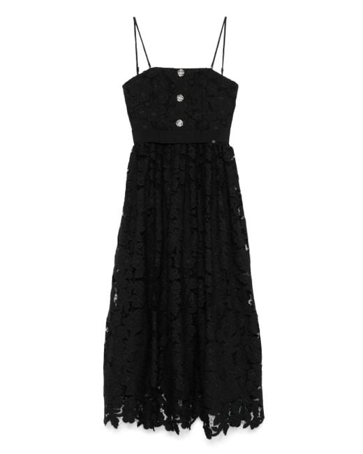 Nissa Black Floral-Lace Midi Dress