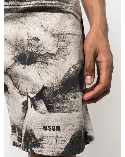 MSGM Gray Sports Shorts In Graphic Print for men