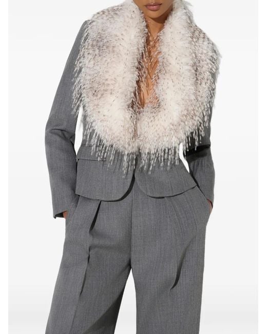 Elisabetta Franchi White Wool Jacket With Fur-Effect Collar
