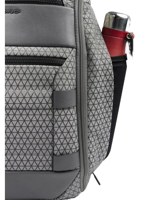 Piquadro Gray Geometric-Pattern Modular Backpack for men