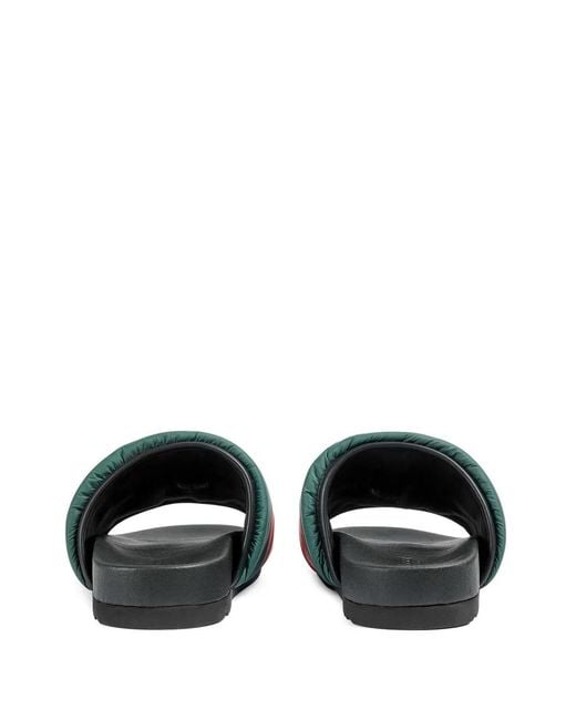 Gucci Green Web Stripe Padded Slides