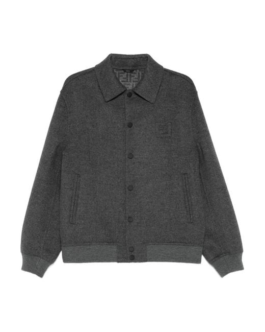 Fendi Gray Wool Bomber Jacket for men