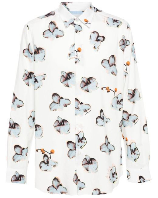 Paul Smith White Orchid-Print Shirt for men