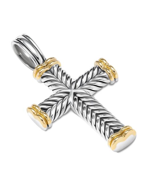 David Yurman White 18Kt And Sterling Chevron Cross Pendant (33Mm) for men