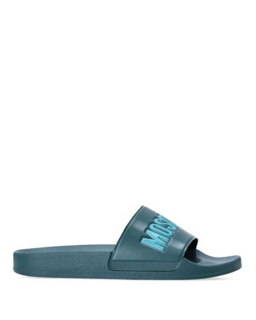 Moschino Blue Logo-embossed Moulded-footbed Slides for men