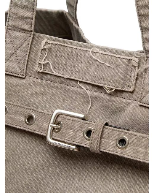 Golden Goose Deluxe Brand Gray Anthracite Canvas Tote Bag With Embroidery And Antique Details