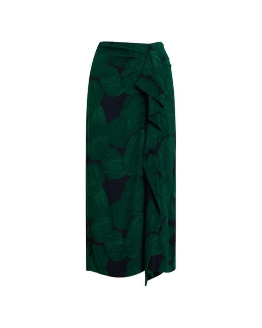 Essentiel Antwerp Green Tropical-Print Ruffled Midi Skirt