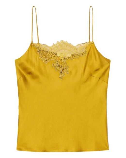 Twinset Yellow Lace-Trimmed Top