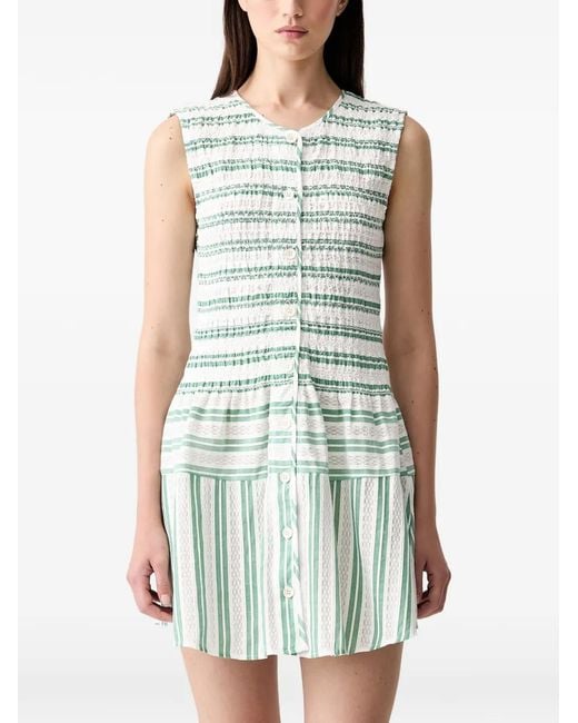 Stine Goya Green Smocked Striped Mini Dress