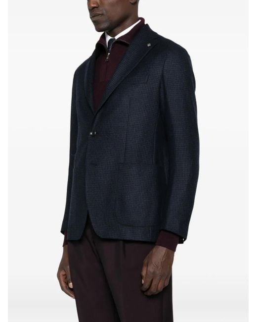 Tagliatore Blue Houndstooth Wool Jacket for men