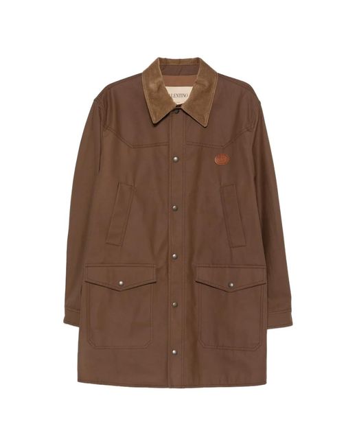 Valentino Garavani Brown Vlogo Signature Waxed-Canvas Coat for men