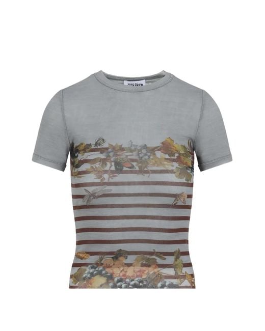 Jean Paul Gaultier Gray Striped Floral-Print T-Shirt