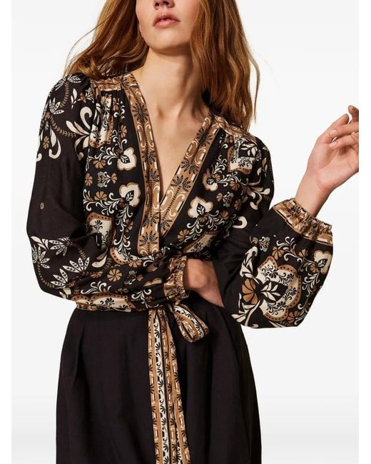 Twinset White Linen Blend Printed Jumpsuit
