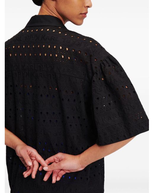 Karl Lagerfeld Black Broderie-anglaise Organic Cotton Shirtdress