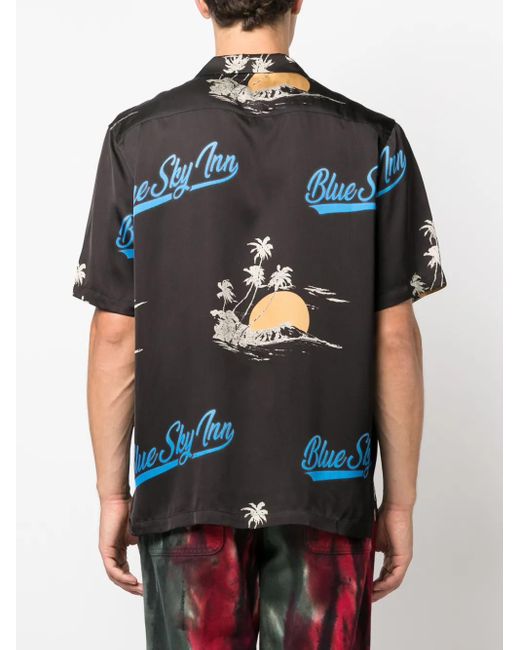 BLUE SKY INN Black Logo Viscose Shirt for men