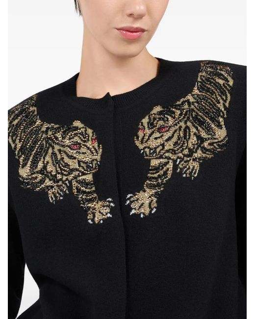 Roberto Cavalli Black Tiger-Detail Cardigan