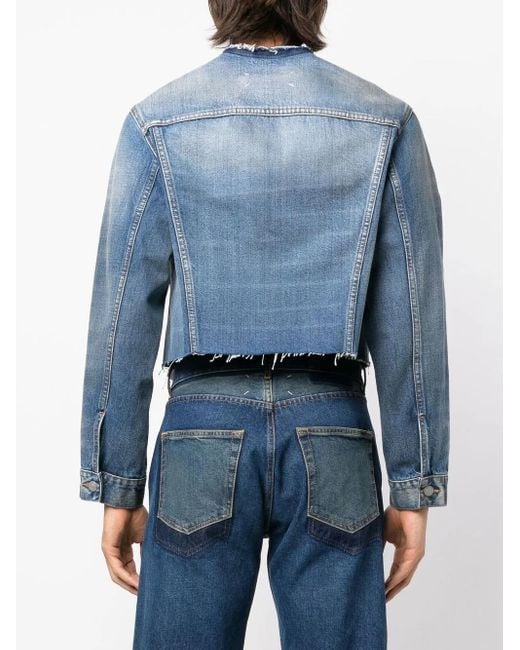 Maison Margiela Blue Collarless Cropped Denim Jacket for men
