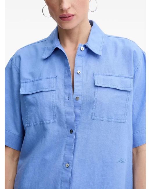 Karl Lagerfeld Blue Flap-Pocket Short-Sleeved Shirt