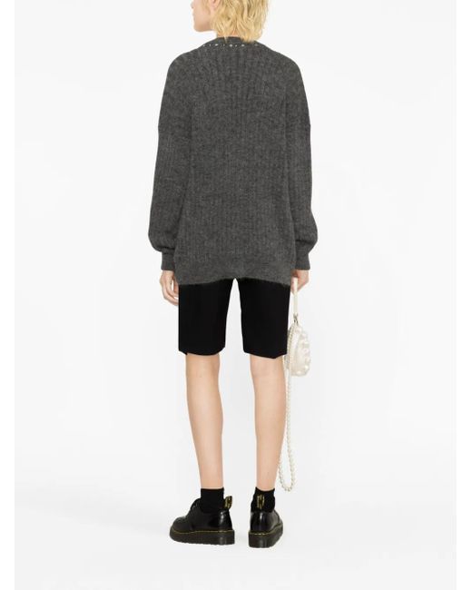 Alessandra Rich Black Embellished Wool-Blend Cardigan
