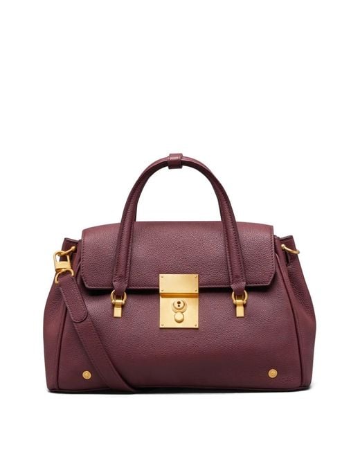 Thom Browne Purple Small Bolton Pebbled Leather Tote Bag