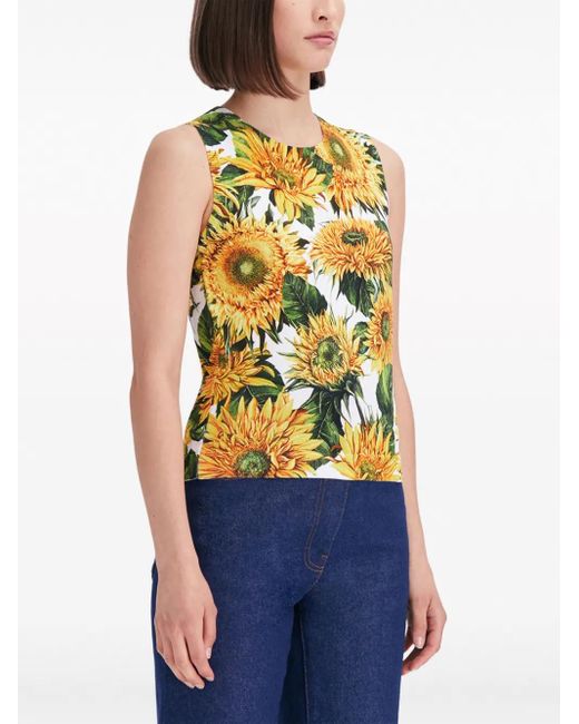 Oscar de la Renta Black Floral-Print Round-Neck Tank Top