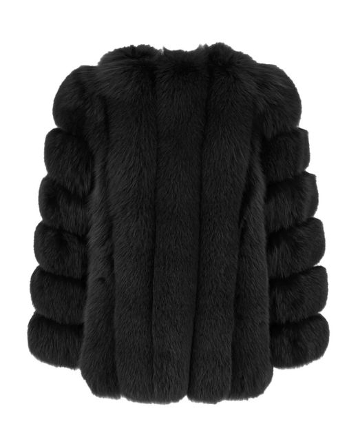OLIVIA V. Black Fur Panelled Jacket