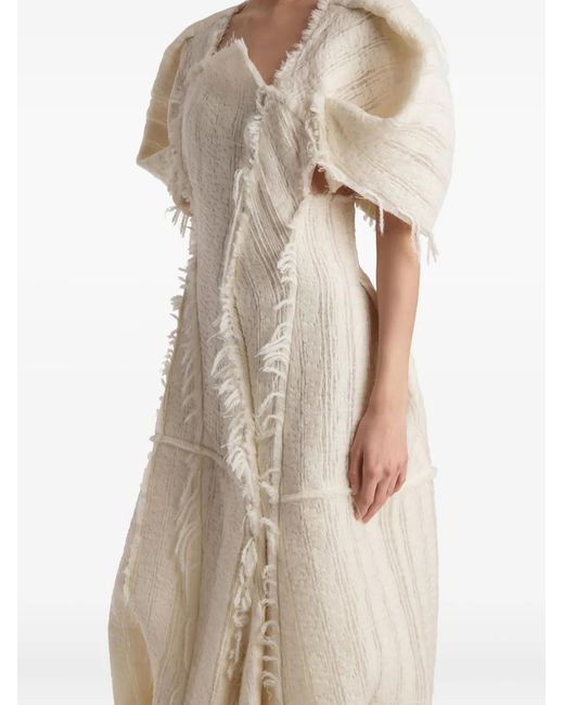 Khaite Natural Quintin Fringed Puff-Sleeve Maxi Dress