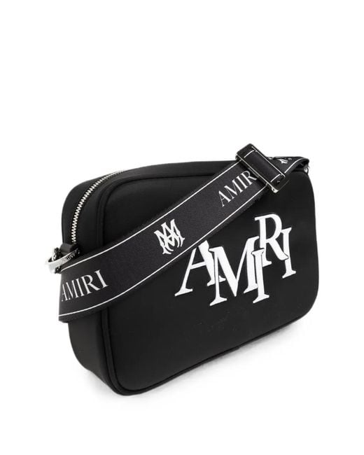 Amiri Black Staggered Logo-Embroidered Messenger Bag for men
