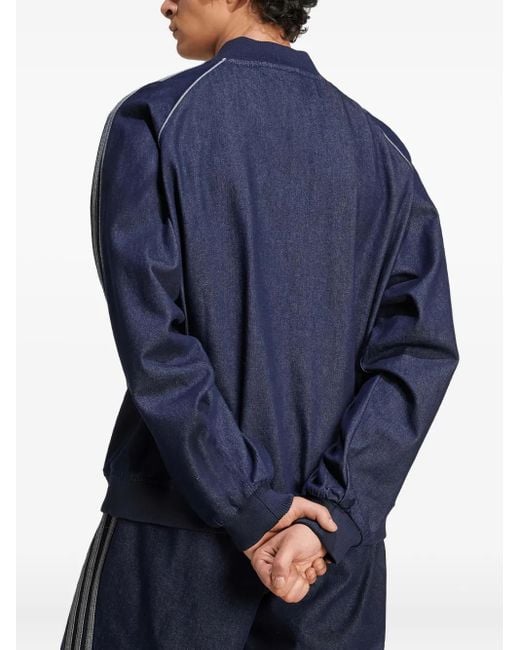 Adidas Blue Three-Stripe Bomber Jacket for men