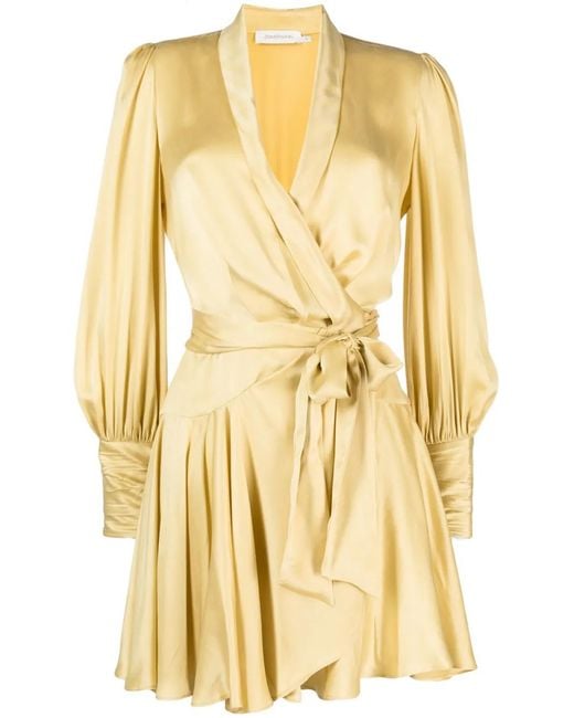 Zimmermann Yellow Silk Wrap Mini Dress