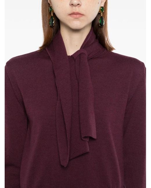 Saiid Kobeisy Purple Wool Bow Blouse