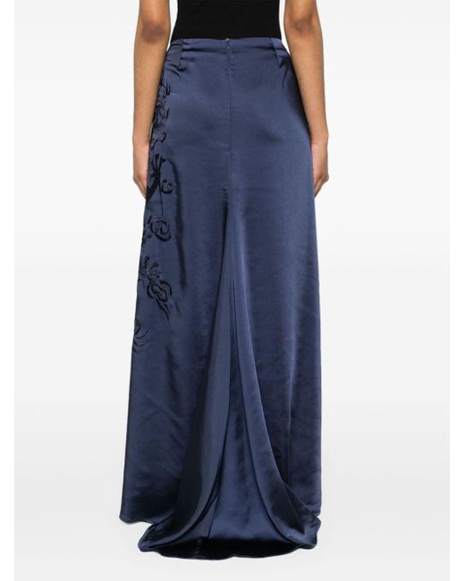 P.A.R.O.S.H. Blue Dragon-embroidered Maxi Skirt