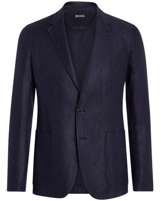 Zegna Blue Pure Linen Single-breasted Jacket for men