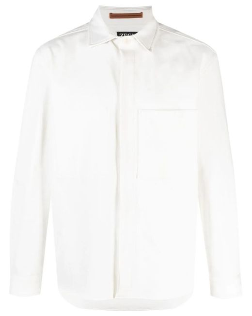 Zegna White Patch-Pocket Long-Sleeved Shirt for men
