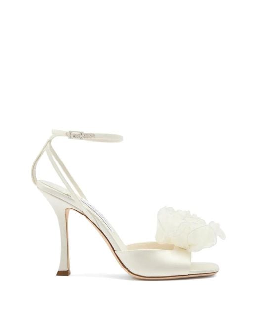 Jimmy Choo White Mimmi Flower-Appliqué Sandals